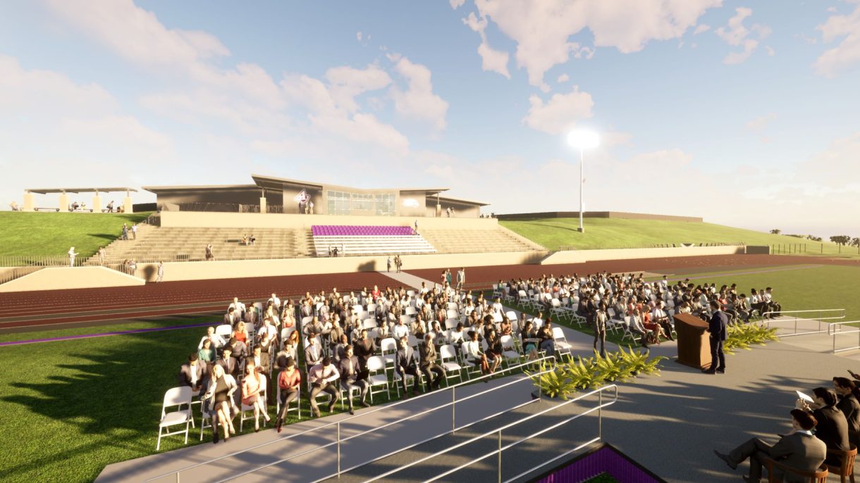 Render of an event being held on the field at the Outdoor Venue